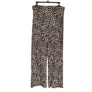 Last Tango Large L Leopard Print Stretch Brushed Knit Wide Leg Pull-on Pants USA